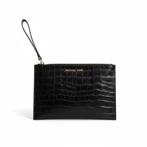 Michael Kors Black Croc-Embossed Wristlet